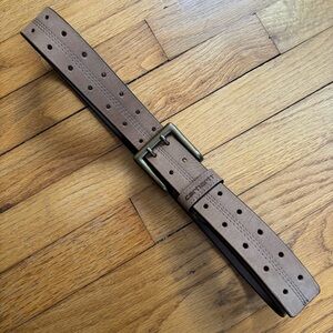 Carhartt Men Women Brown Tan Belt Size 34 Genuine Cowhide Leather Double Prong